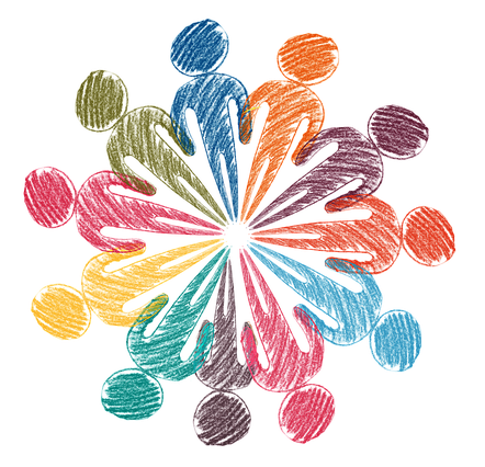 Samenwerken, getekende poppen in een gesloten kring